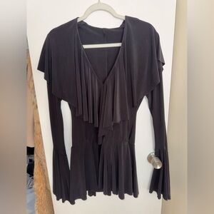 Norma Kamali Long Sleeve Deep V Ruffle Mini Dress